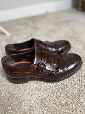 Henderson Baracco Men's Brown Leather Kiltie Monk Strap Slip-On Loafers